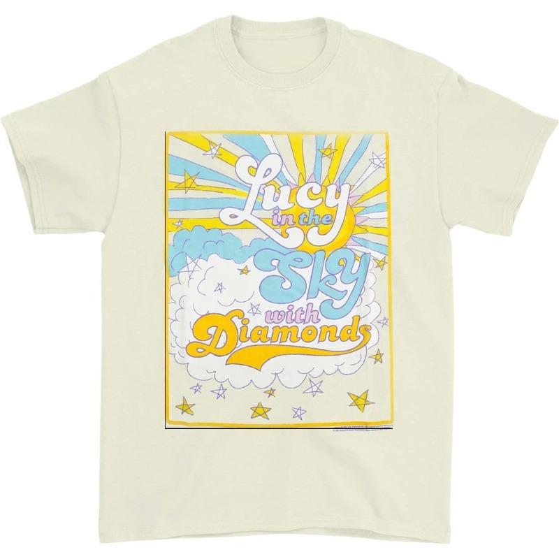 BEATLES Текст песни Маккартни Lucy in The Sky Футболка Футболка с коротким рукавом Beatles для мужчин и женщин Удобная и дышащая 4XL