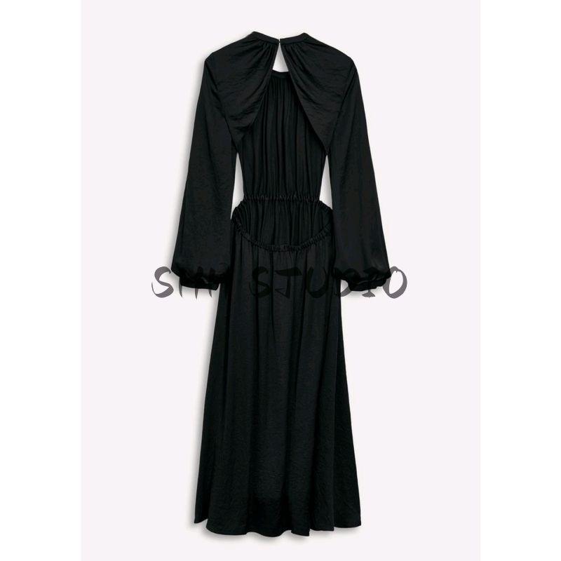 Summer Women's Clothing Vacation Style round Neck Puffy Long Sleeves Sexy Open Back Design Midi Skirt Dress 3309502