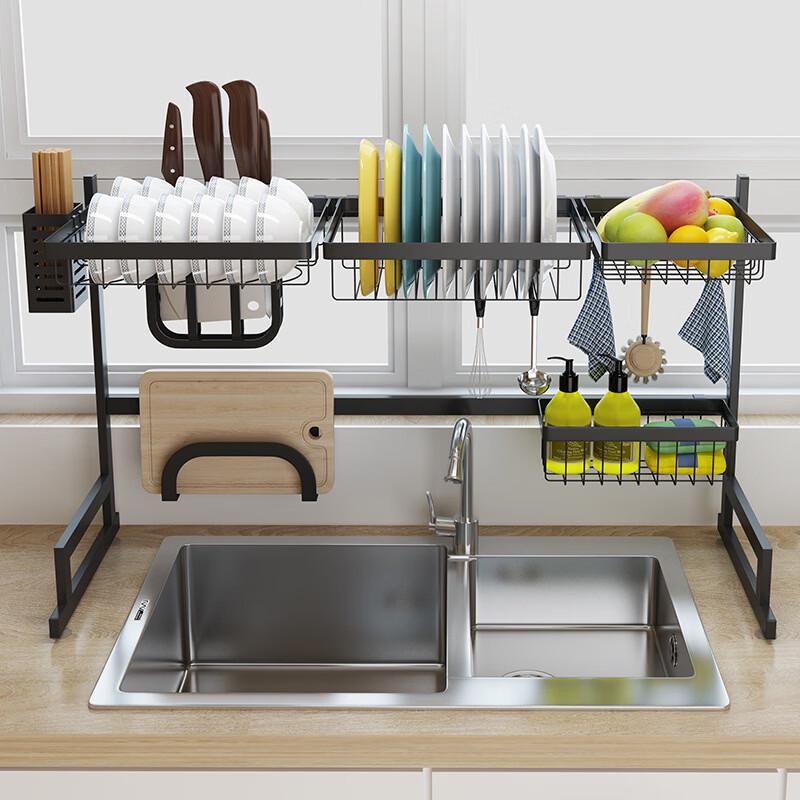 

Nordic Carbon Steel Over-Sink Dish Drying Rack with Countertop Storage