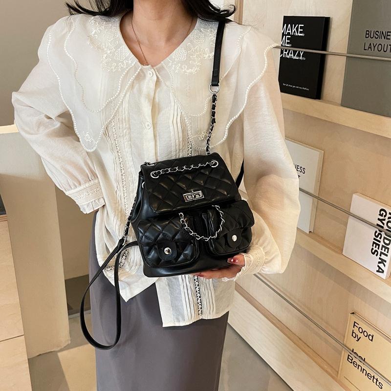 Fashion Rhombus Chain Backpack Women's New Shoulder Bag Casual Multi-pocket Backpack