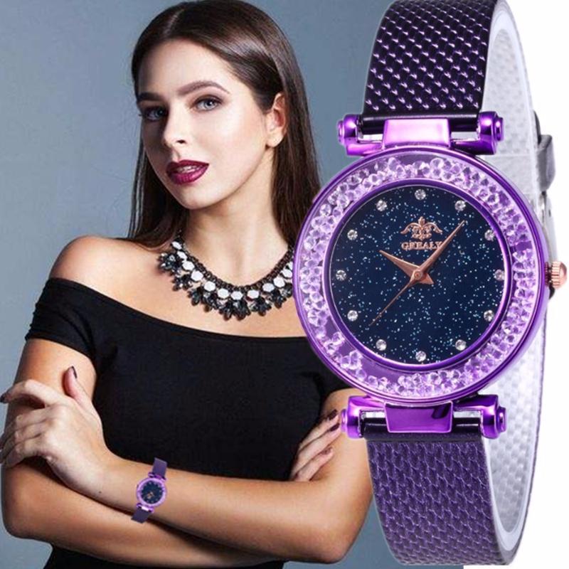 Buy Casual Quartz Watch Starry Sky Multicolor Leather Wristwatch Simple ...