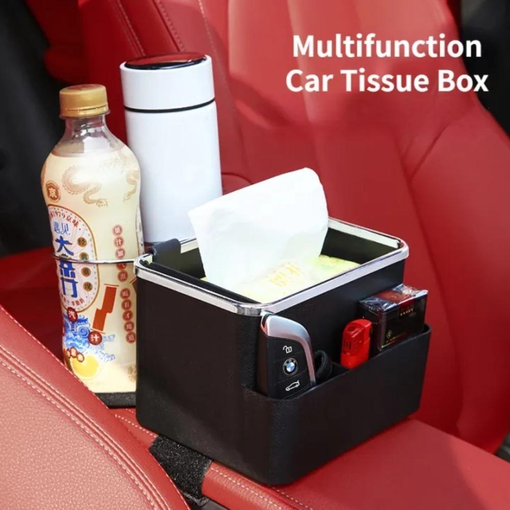 Car Armrest Tissue Storage Boxs Multifunctional Foldable Adjustable Vehicle-Mounted Water Cup Paper Holder for Auto Armrests