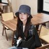 25 early autumn new double-sided can wear denim bucket hat women's high-end sense large grid show face small hat tide
