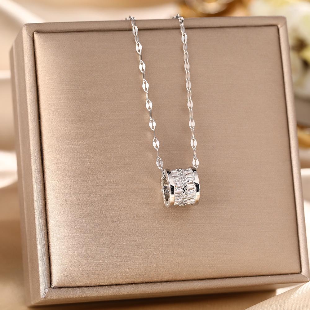 Women's Silver Titanium Steel Necklace with Micro-Inlaid Zircon - Elegant, Durable Clavicle Chain Jewelry