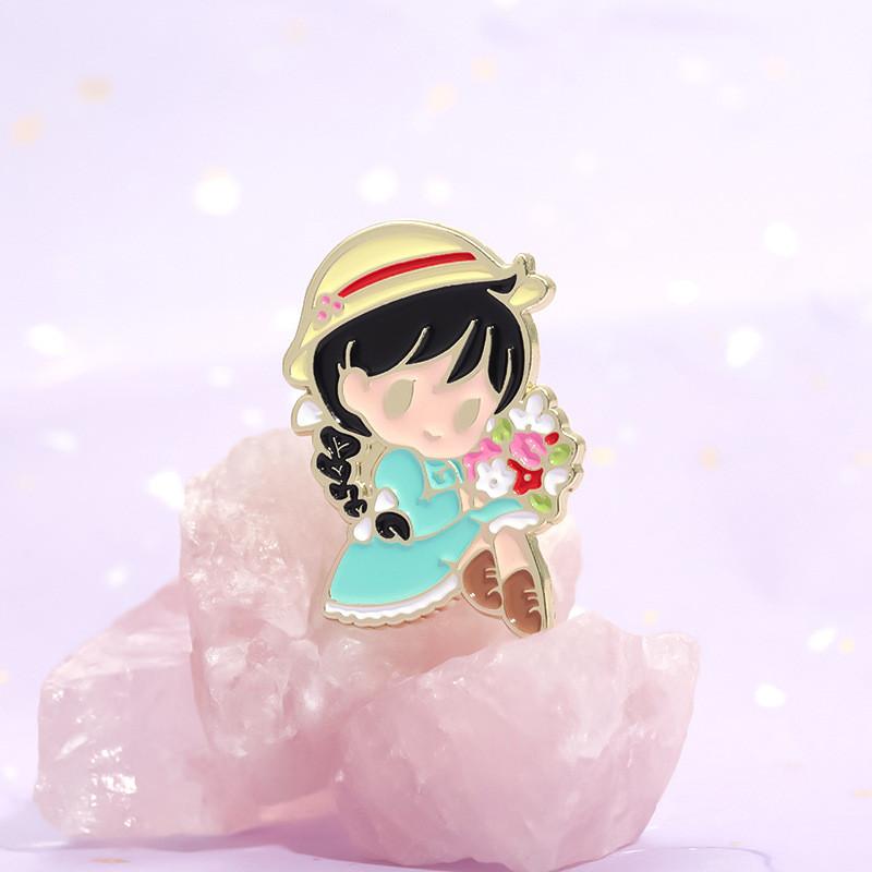 Cute Cartoon Girl Design Metal Brooch Colorful Anime Character Badge For Fun Accessories