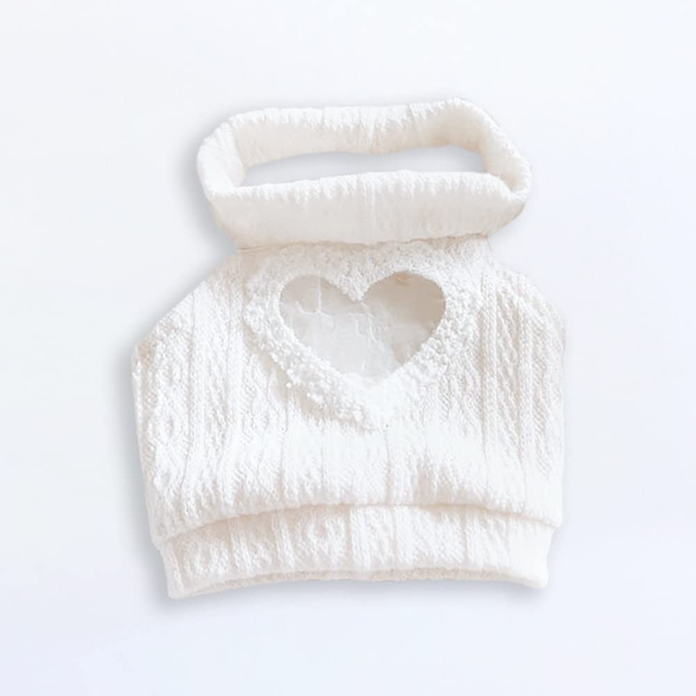 Niannyyhouse 20cm Plush Clothes, Cutout Heart-Shaped Backless Sweater, Cotton Doll Clothes, Dress-Up (A2-White)