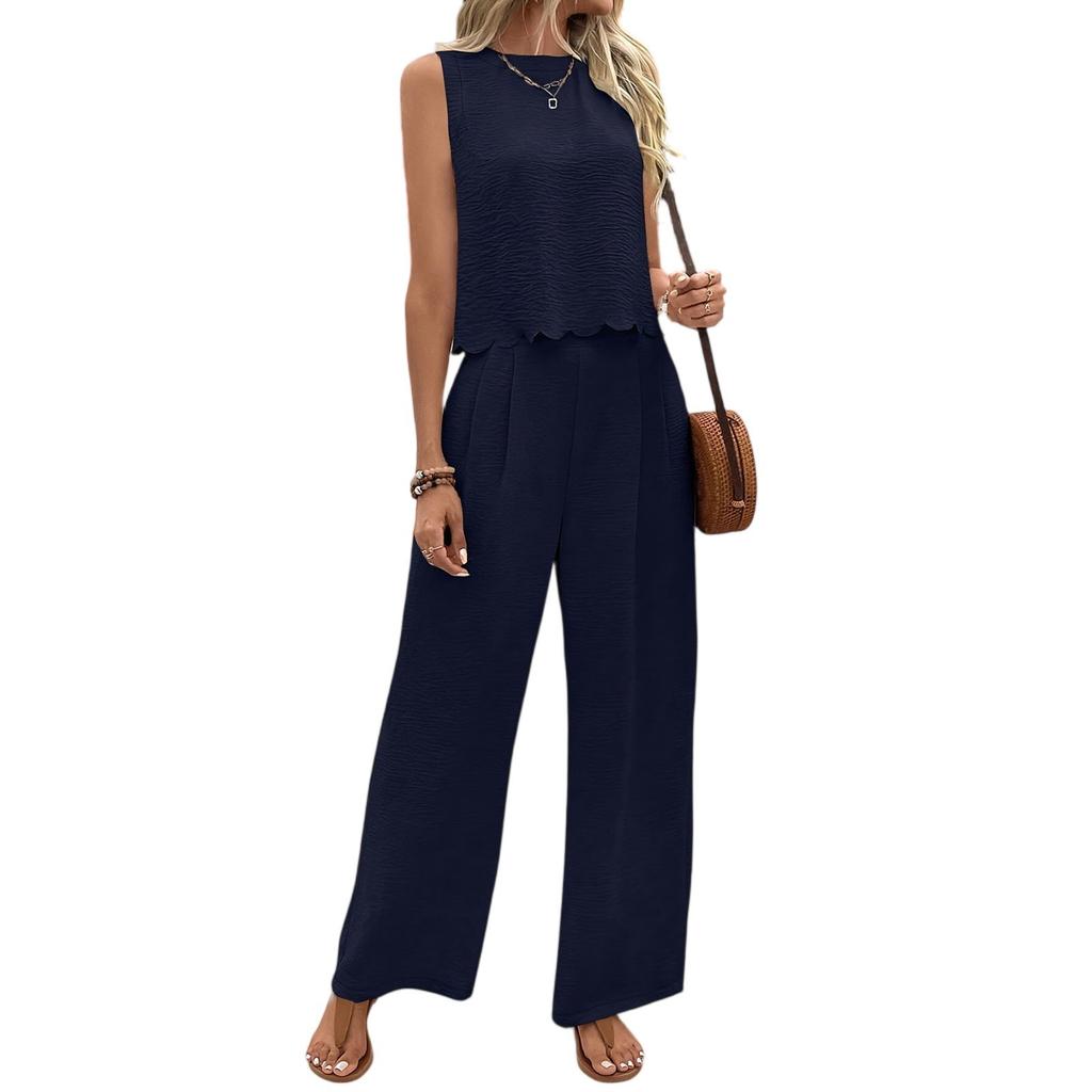 Piece Sets For Women Summer Outfits Sleeveless Vest And Wide Leg Pants Back Tie Detail