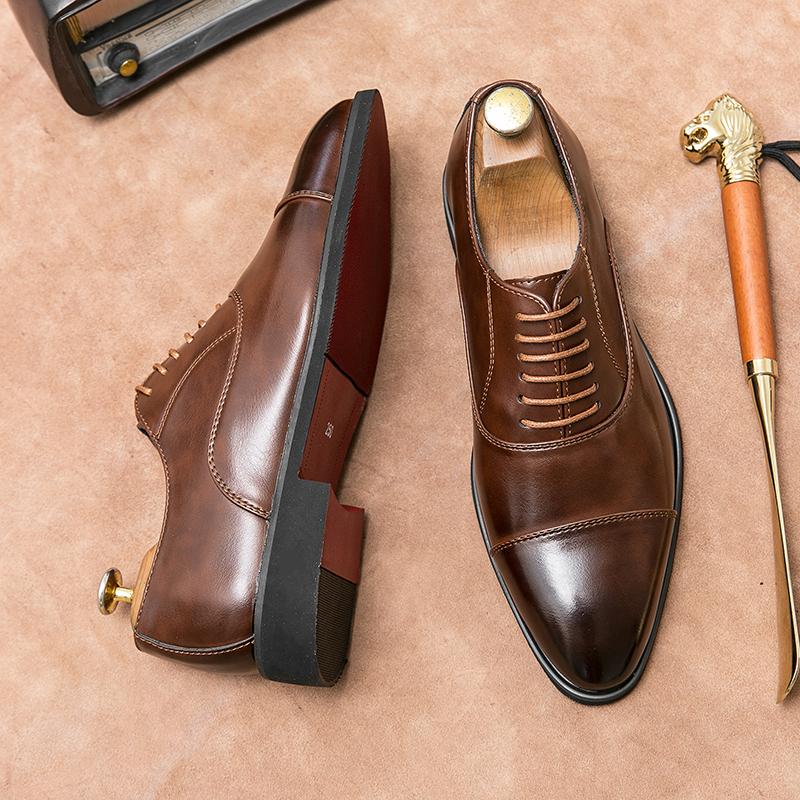 Men Business Dress Shoes Lace Up Comfortable Fashionable Leather Shoes European American Wedding Banquet Shoes Men Sizes 38-48