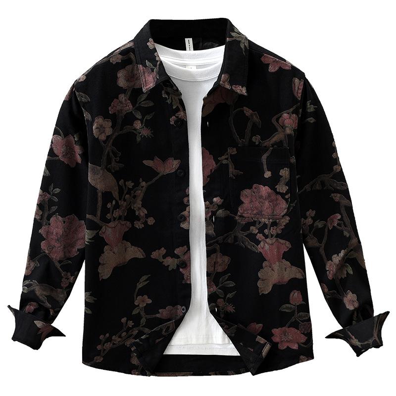 Japanese Fashion Men Long Sleeve Printed Shirts Spring and Summer New Men Tops Youth Streetwear