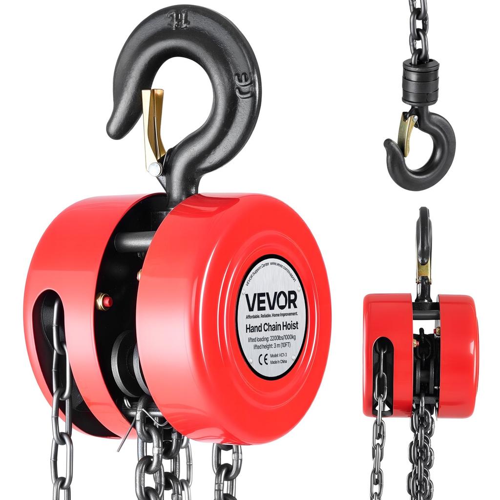 Hand Chain Hoist, 1 Ton Capacity, Manual Chain Block with Upgrade G70 Galvanized Chain, 3 M Lifting Height, Heavy Duty Pulley Hoist for Garage