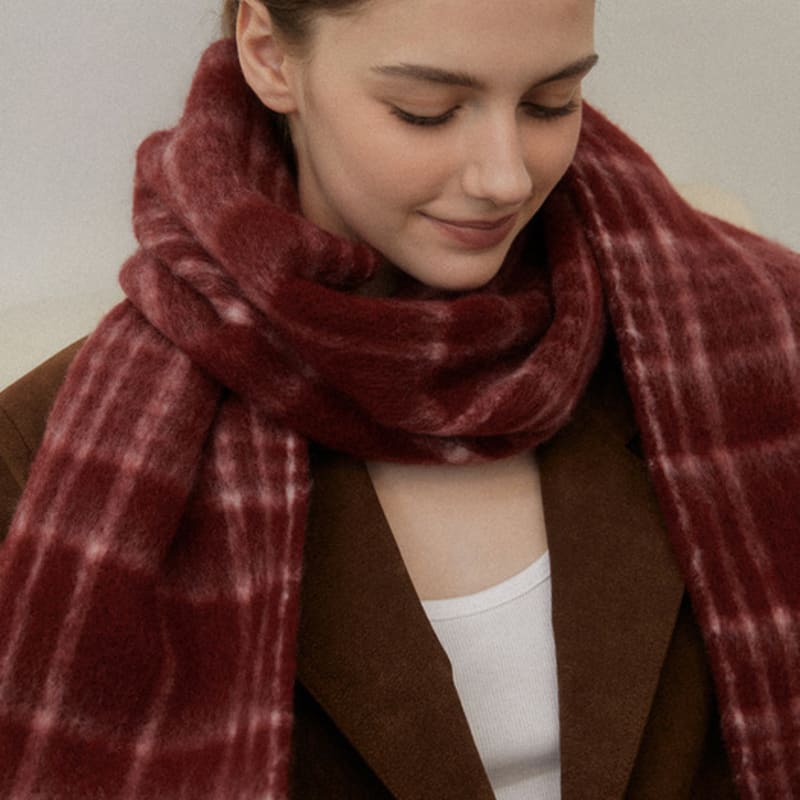TATIANA Snug Checked Wool Blended Muffler MF8108 Red