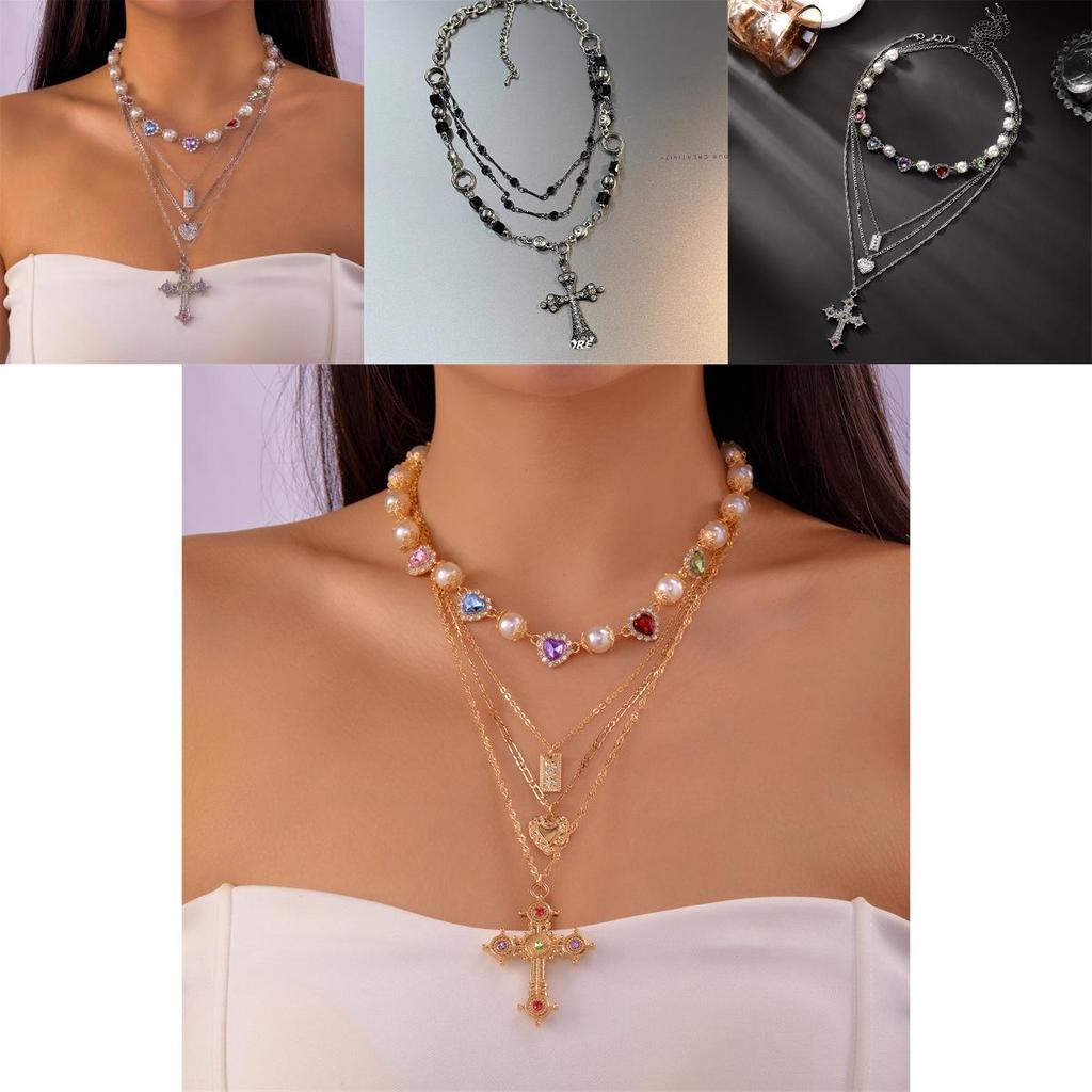 Gothic Cross Choker Necklace For Women With Geometric Pendant And Gold Finish