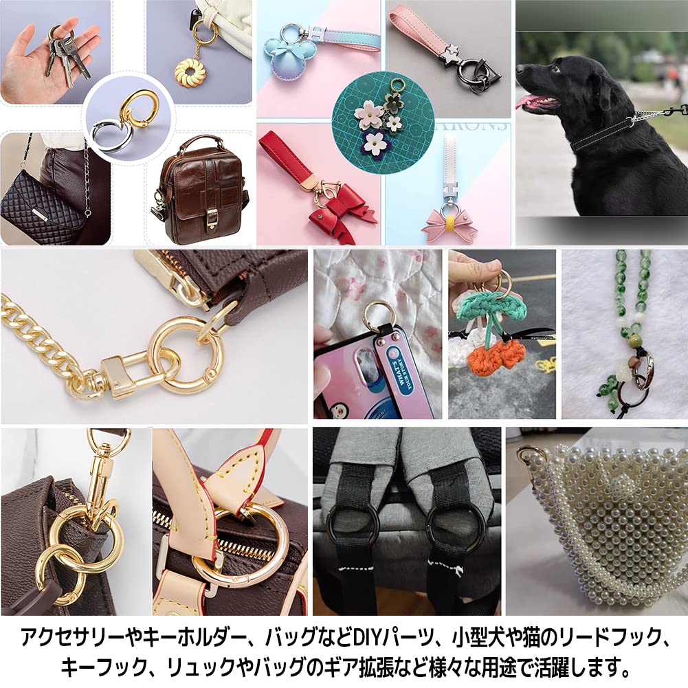 FUPUTWO Carabiner Round Keychain Key Ring DIY Accessory Parts Set (Silver)