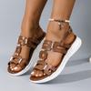 New hollow metal buckle flat bottom cool slippers women's personality lightweight buckle beach cool slippers ebay