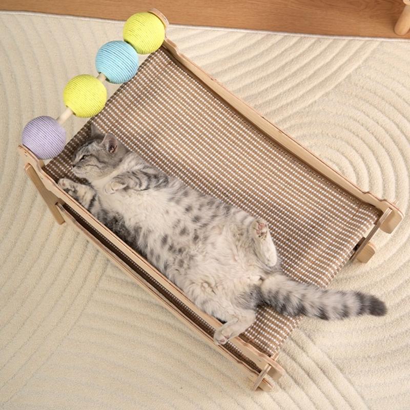 Stable Cats Bed 2 Tiered Design Sisal Scratching Post Wood Base Scratch Resistant Pet Resting House Furniture Protector
