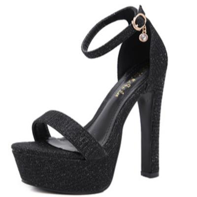 Fashion 14cm Platform High Heels Shoes Women Ankle Buckle Pumps Sequins Open Toe Sandals Summer Dress Shoes Office Women's Shoes