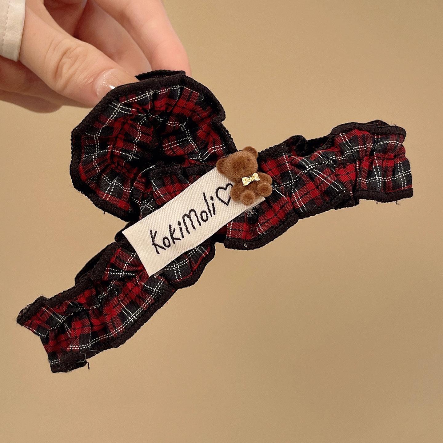 

New Autumn/Winter Plaid Bear Hairpin for Women - Sweet Mori Style Claw Clip