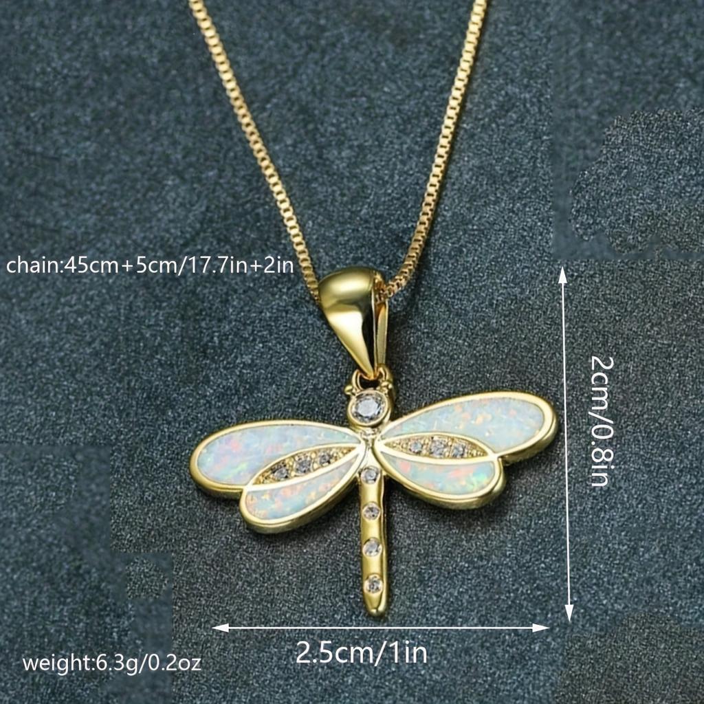 Gorgeous Golden Dragonfly Pendant Necklace Inlaid Rhinestones Fashion Jewelry Accessory Perfect Gift for Valentines Day Daily And Party Occasions