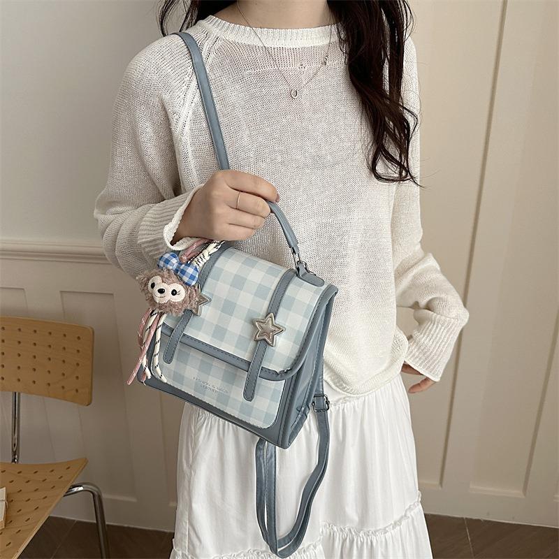 New Small Fresh College Style Backpack Bag Women's Fashion Plaid Multifunctional Small Messenger Bag