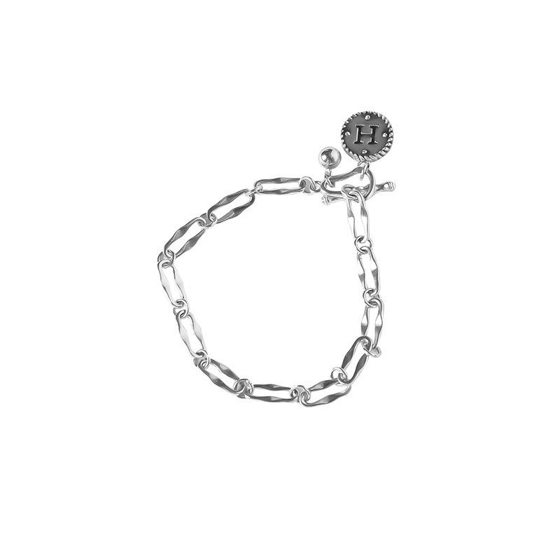 Korean Retro Round Bead Bracelet Women 925 Silver Letter H - Trendy Student Jewelry