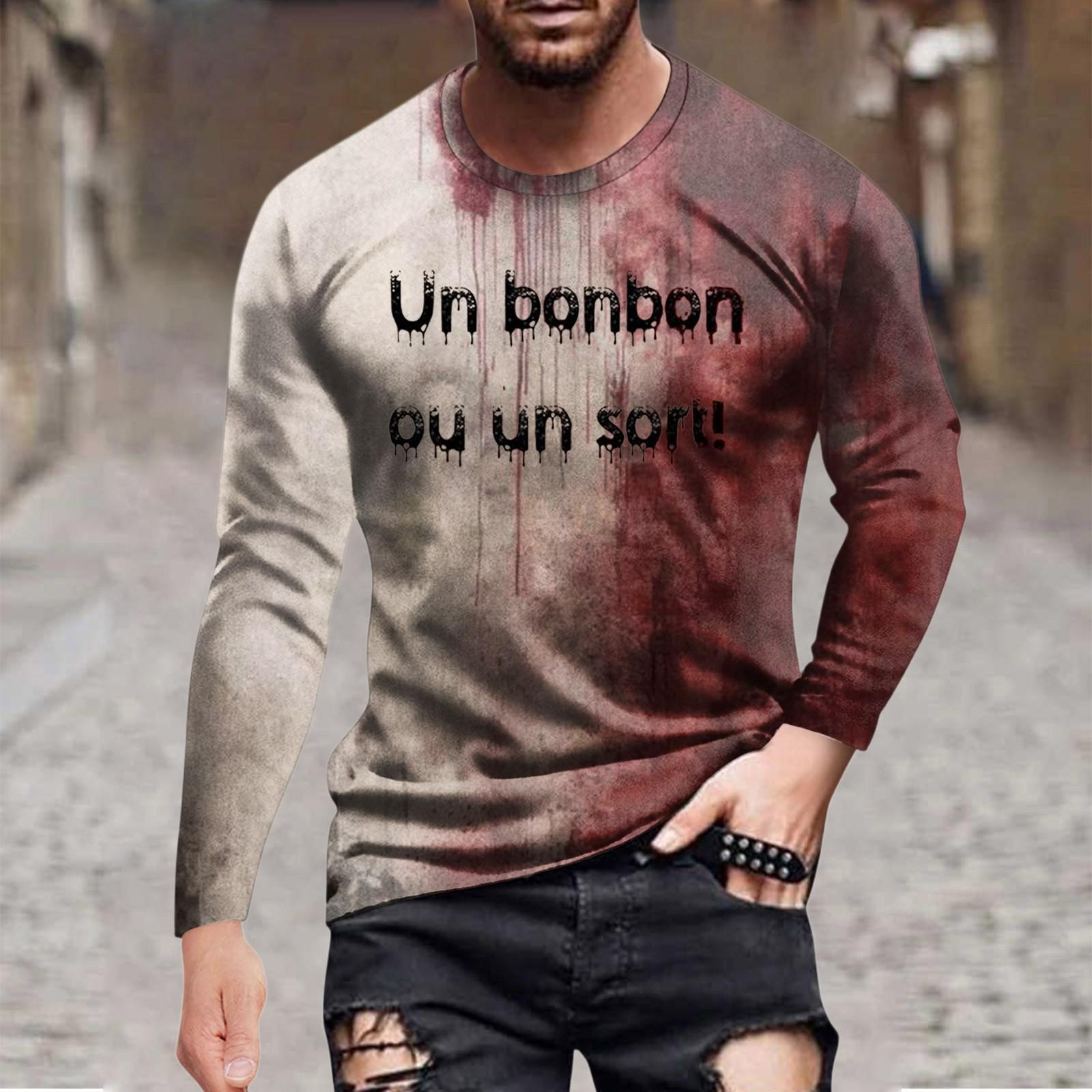 

Halloween Printed Men s Long-sleeved Top T-shirt Casual Daily Wear M рожевий