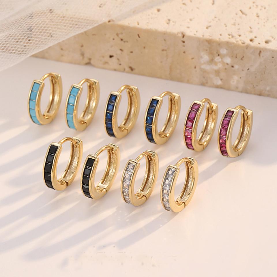 ZAKOL Geometric Square Colorful Zircon Hoop Earrings for Women Girls Fashion Minimalist Ear Accessories Shiny Crystal Zircon
