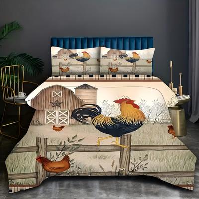 Farm Barn Chicken Pattern 3D Printed Duvet Cover Rural Retro Style Bedding Set Soft Comfortable Luxury Quilt Cover Pillowcases