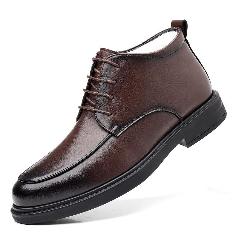 

High-Top Casual Leather Shoes Brown Genuine Leather Chukka Boots Lace Up Warm Winter Formal Shoes Comfortable Non Slip Classic 38