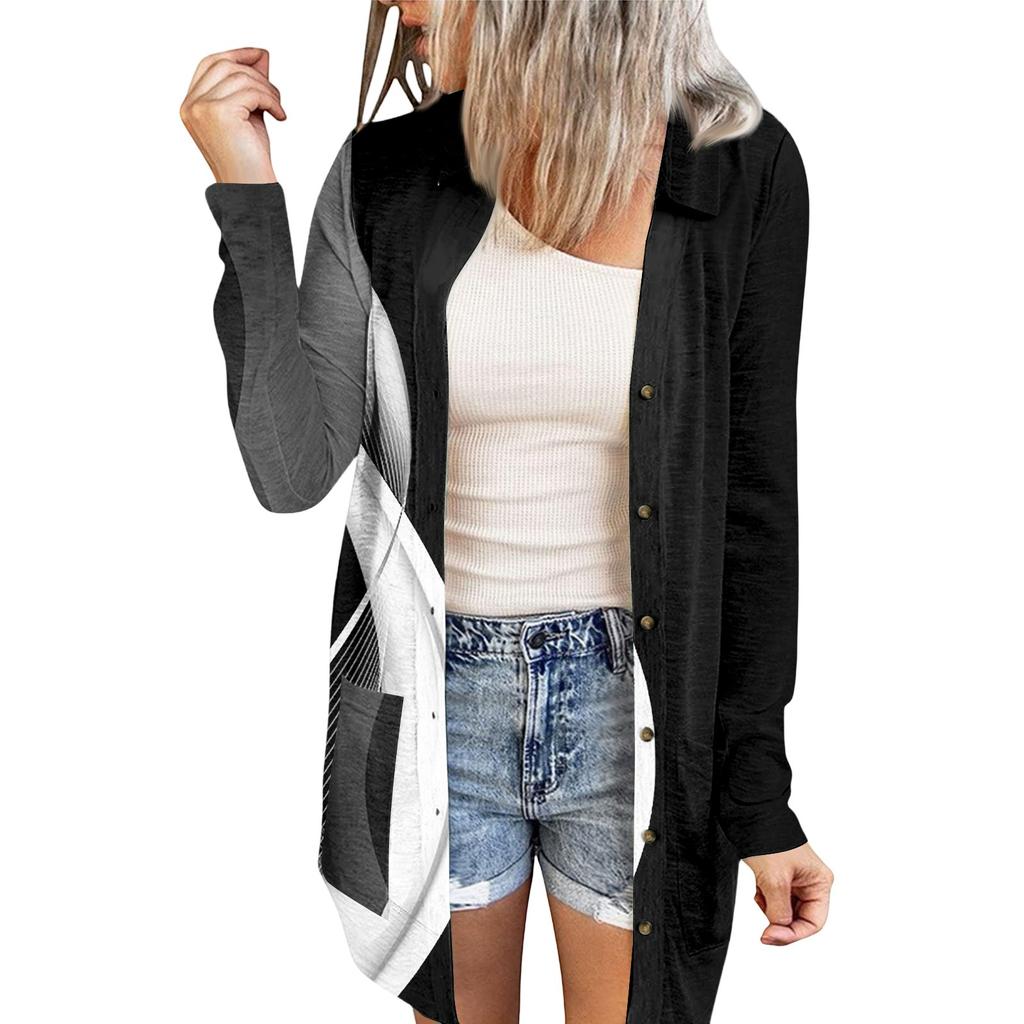 Women's Casual Fashion Floral Print Long Sleeve Mid-Length Cardigan Jacket