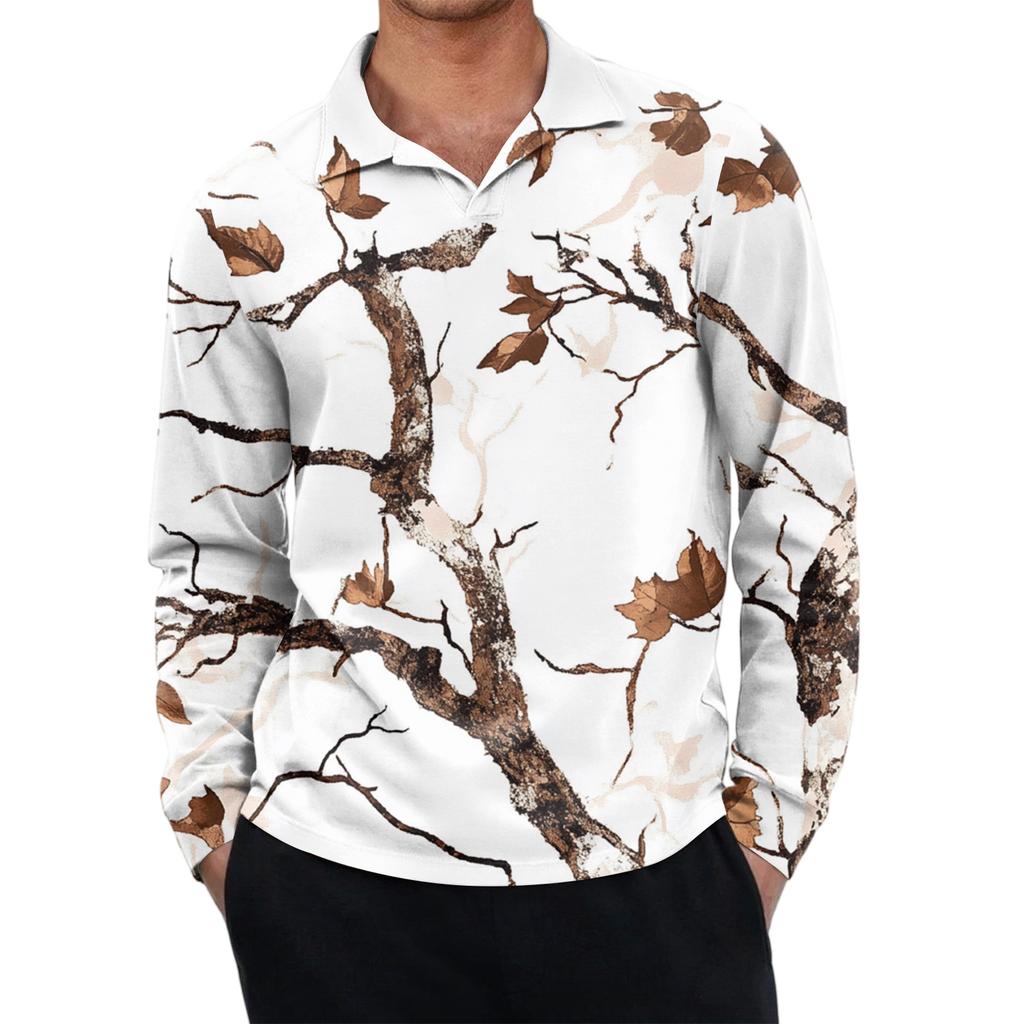 Men's Casual Retro Small V-neck Long-sleeved Top