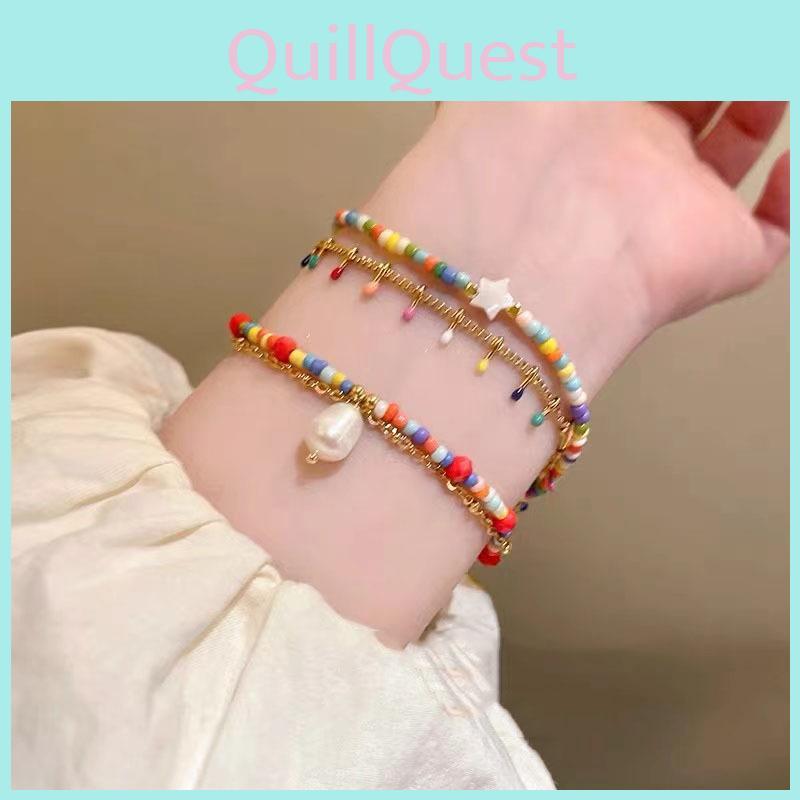 Alloy Elegant Geometric Beaded Bracelets For Women Summer 2024 Fashion Highend