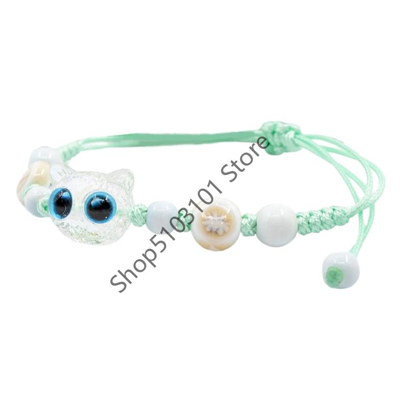 Big Eye Cat Bracelets for Women Men Sweet Cool Heart Ceramic Beaded Bracelet Adjustable Braided Rope Aesthetic Party Jewelry
