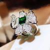 Irregular Big Flowers  Sterling Silver Emerald Zircon Adjustable Ring for Women Charm Wedding  Party Gift