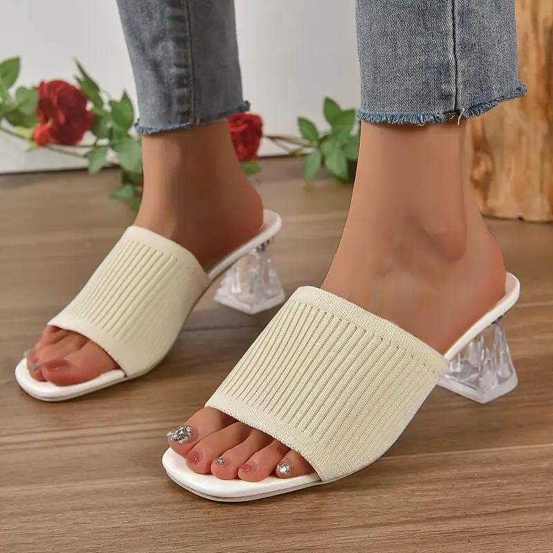 Fashion Aphixta 6cm Strange Style Transportant Heels Flying Upper Women Flip Flops Slipper Summer Peep Toe Slides Fashion Beige Shoes