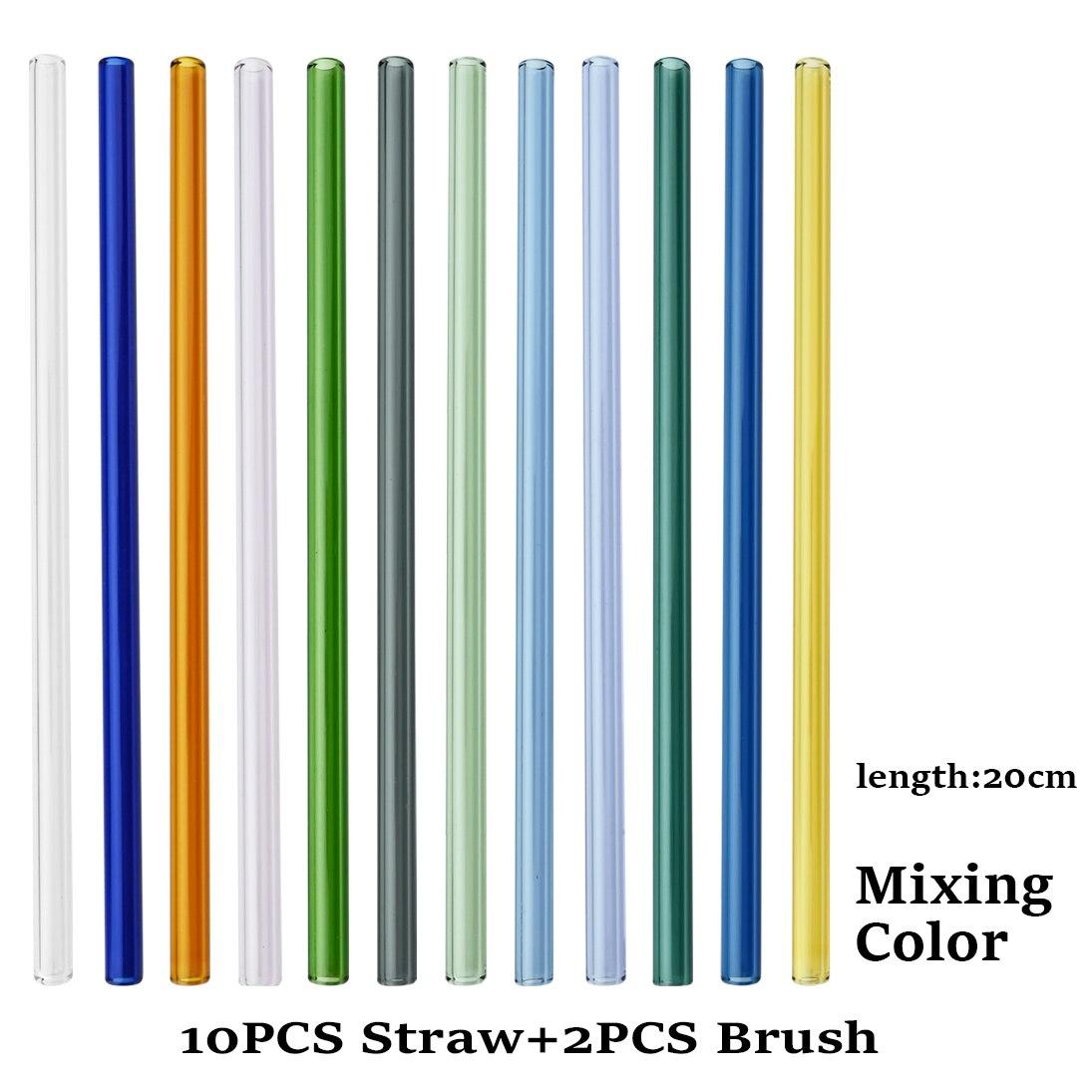 

10 шт. стеклянная соломинка ручной работы с 2 шт. щеткой для чистки многоразовые экологически чистые бытовые стеклянные прямые изогнутые соломинки аксессуары для бара straight разноцветный