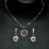Luxury Women Jewelry Set Heart Pink Diamond Pendant Full Diamond Pink Crystal Open Ring Earrings