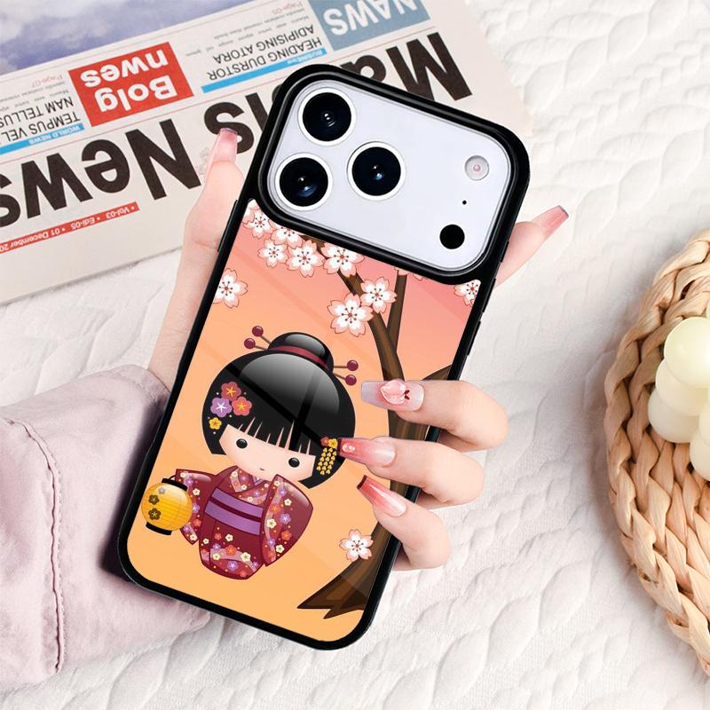 Japanische Geisha Kokeshi Puppe Handyhülle Für IPhone 17 16e 15 14 13 12 11 Pro Max Air Mini Weiche Schutzhülle