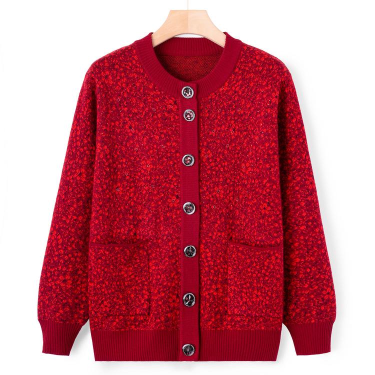 Middle-aged and Elderly Sweater Coat New Mother's Floral Sweater In Autumn and Winter Western Grandma's Autumn Cardigan Coat