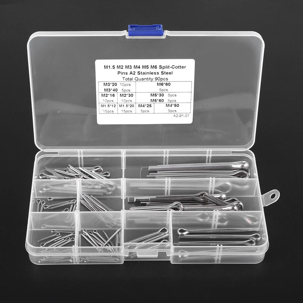 90pcs 11 Kinds M1.5 M2 M3 M4 M5 M6 Split Cotter Pins Assortment with Case