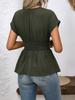 2026 Women's Slimming V-Neck Pleated Short Sleeve T-Shirt - Summer Solid Color