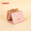 Embroidered thread plaid wallet short women's light and thin change bag pu fashion student card bag