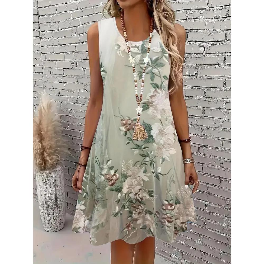 Summer Sleeveless Dress Women Fashionable Colorful Flowers 3d Print Beach Vacation Mini Dresses Comfortable Plus Size 8XL Soft Breathable Vest Dress
