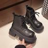 British Style Versatile Shoes Women  Spring Autumn New Style Thick Sole Height Increasing Lace Up Round Toe Single Shoe