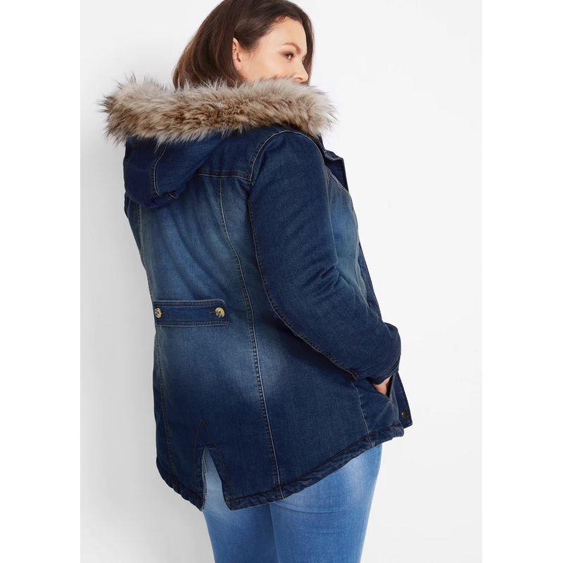 Home Autumn and Winter Foreign Trade European and American Plus Size Plus Size Women Clothes Hooded Fleece-lined Thickened Denim Coat Mid-Length
