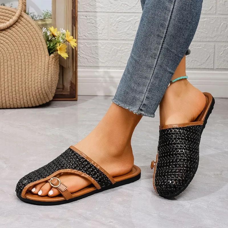 

Fashion 2025 Hot Sale Ladies Shoes Closed Toe Women s Slippers Fashion Belt Buckle Casual Slippers Women New Plus Size Flat Slippers 36