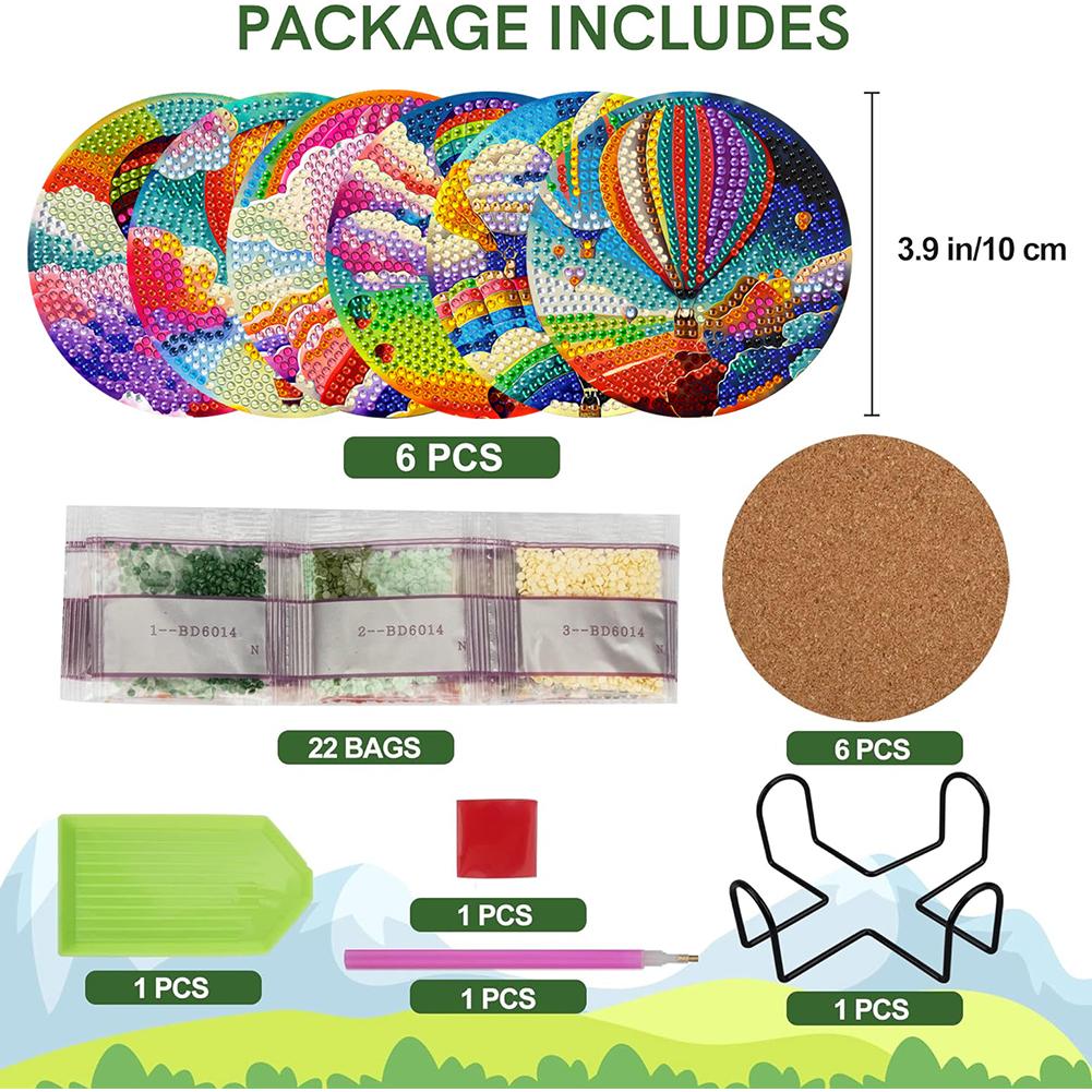 6Pcs Diamond Painting Coasters Balloon DIY Diamond Art Coaster DIY Diamond Crafts Projects for  Adults Gift