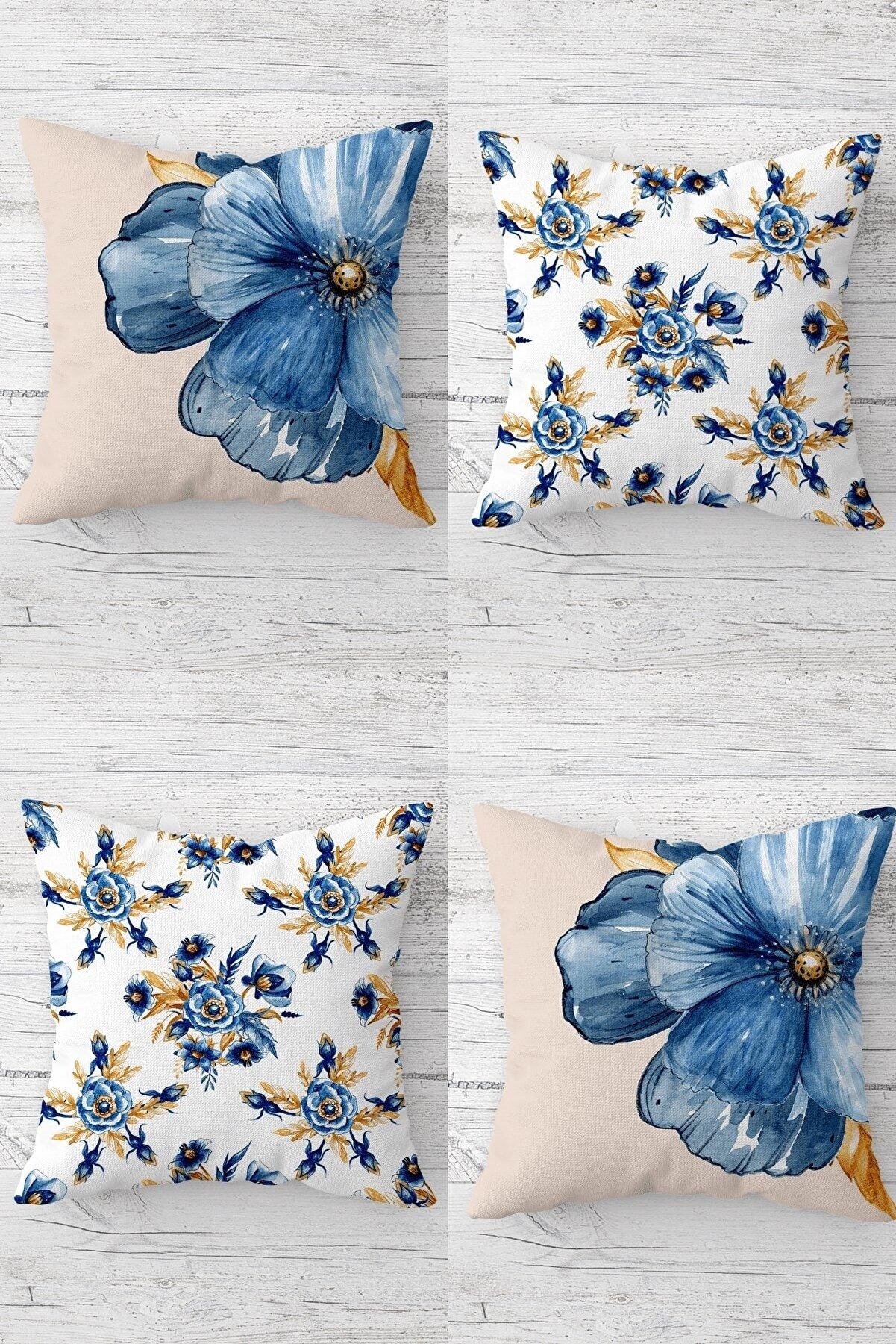 

Violet Flower and Bud Hidden Zippered Throw Pillow Cover Sofa Pillow Case Set (4pcs)