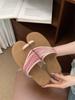 Woven cool slippers fairy shoes outer wear 2025 summer flat-bottomed vacation beach shoe cover toe sandals