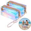 Trendy 2-delt iriserende holografisk makeup-taskesæt til rejser og daglig brug Makeup-taske PVC kosmetikpung Rejsearrangør