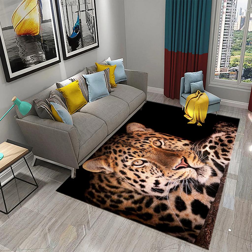 3D Leopardenteppich für Schlafzimmerteppich Rutschfester Teppich Bodenmatte Wohnzimmer Bodenbereichsmatten Küchenteppich Bettvorleger Heimdekoration
